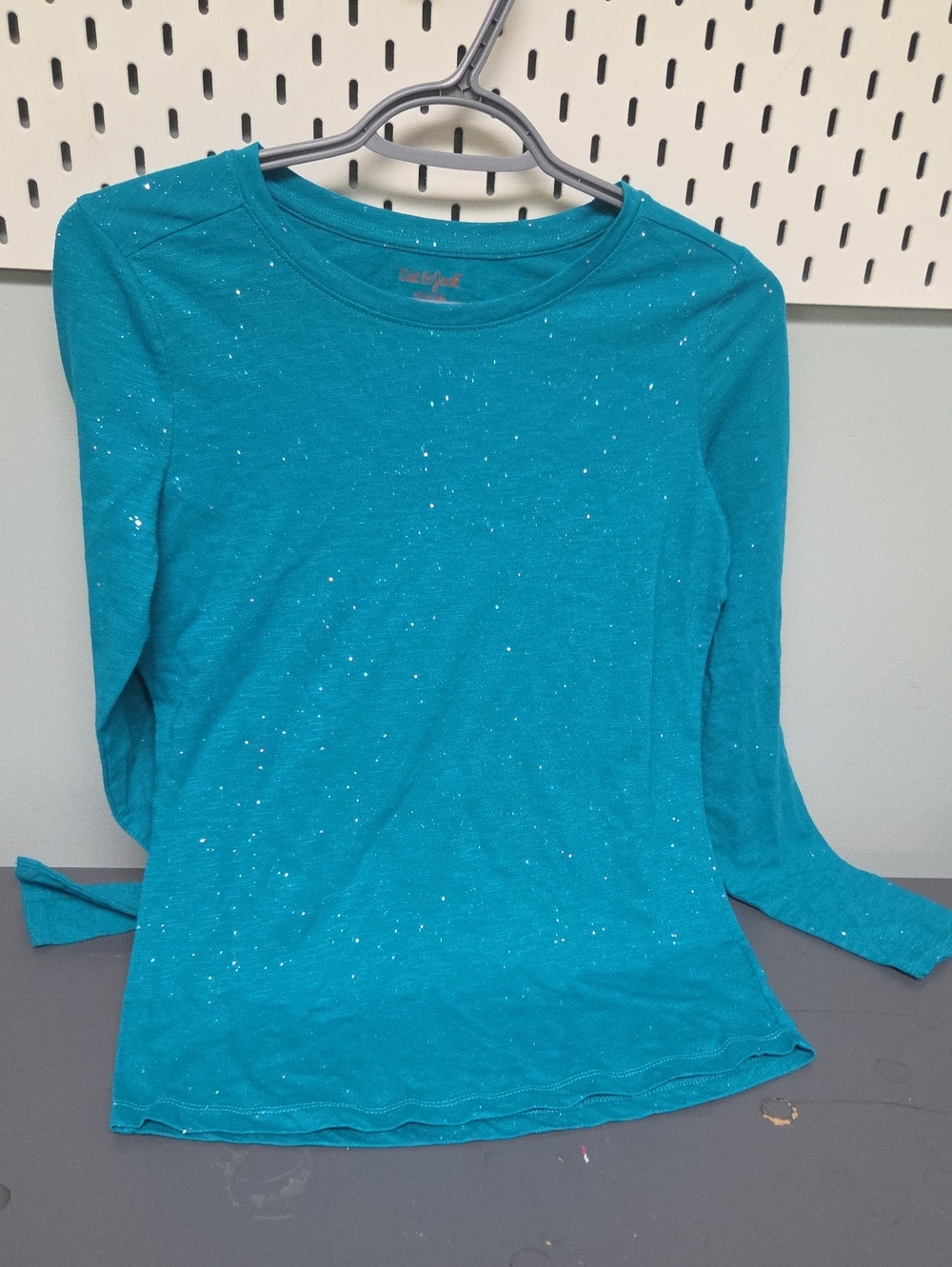 Cat & Jack Teal Long-Sleeve Sparkle Tee